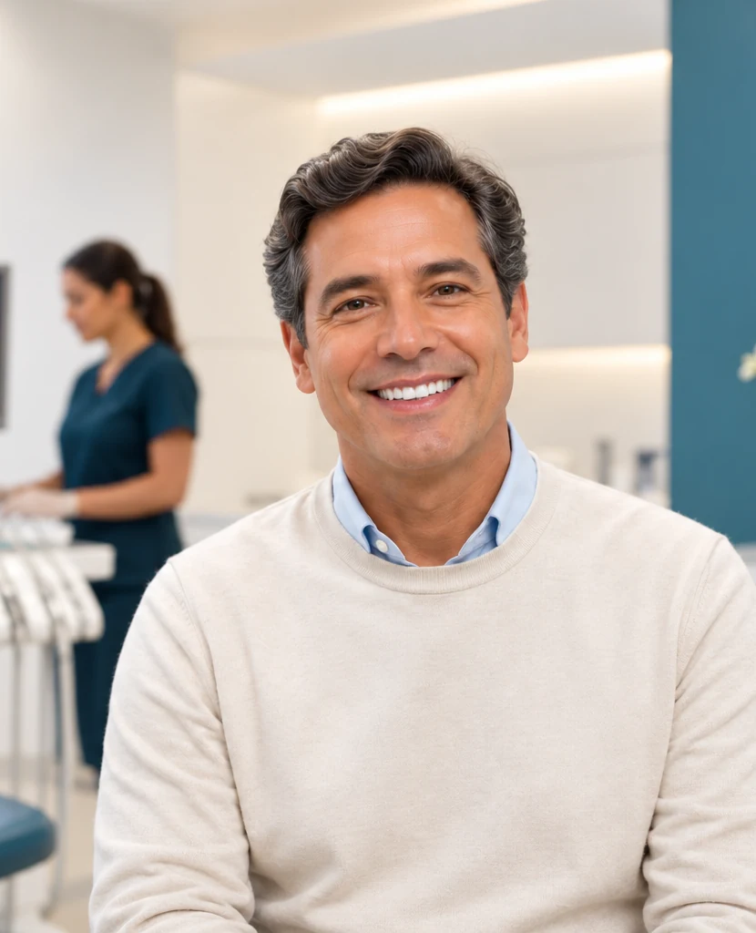 Hombre sonriendo en un consultorio dental