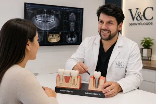 comparación entre puente dental e implante dental