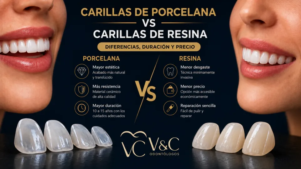 comparación entre carillas de porcelana y carillas de resina en V&C Odontólogos